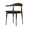 Modern Minimalist Single Chair With Walnut Wood Backrest Upholstered Seat And Sleek Black Metal Legs