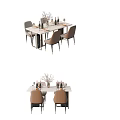 Elegant Modern Dining Table Set With Chairs Vase Wine Bottles And Tabletop Decorations 3d model