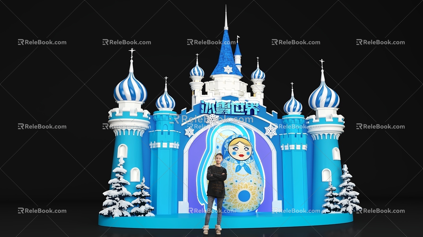 Winter shopping mall movable property snow beauty Chen photo punch card beauty Chen 3d model