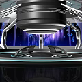 Futuristic Circular Platform Design With Glowing Blue Purple Lights And Geometric Structures