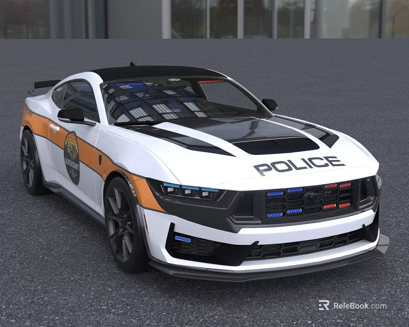 Functional Modern Police Car With White Body Black Stripes Red Blue Lights And Sporty Design 3d model 