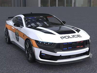 Functional Modern Police Car With White Body Black Stripes Red Blue Lights And Sporty Design 3d model