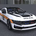 Functional Modern Police Car With White Body Black Stripes Red Blue Lights And Sporty Design