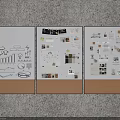 Creative Wall With Bulletin Boards Displaying Photos Charts And Notes 3d model