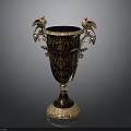 Ornate Decorative Vase With Gold Black Patterns Bird Shaped Handles And Intricate Base