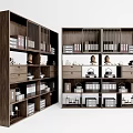 Modern Wooden Double Bookcase With Multiple Shelves Drawers And Decorative Items