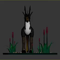 Fantasy Mythical Creature With Antlers Black White Brown Body On Green Grass With Small Flowers