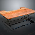 Modern Standing Desk with Solid Wooden Tabletop and Black Metal Frame Design