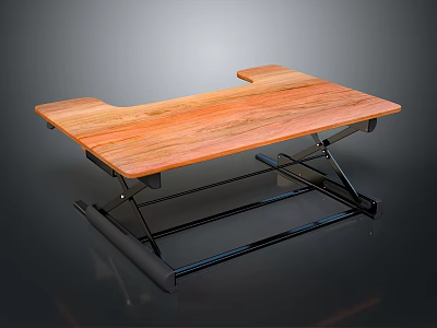 Modern Standing Desk with Solid Wooden Tabletop and Black Metal Frame Design 3d model