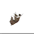 Ancient Sailing Ship with Wooden Hull and Decorative Carvings White Sails Featuring Emblem Design