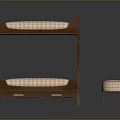 Wooden Bunk Bed Frame with Orange White Checkered Mattress and Matching Stool