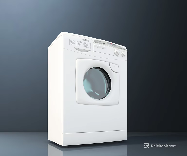 White Front Load Washing Machine With Round Glass Door And Control Panel 3d model