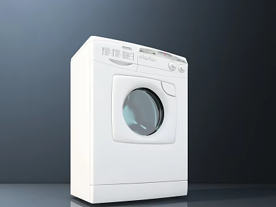 White Front Load Washing Machine With Round Glass Door And Control Panel 3d model