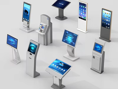 Public Facilities Featuring Various Self Service Interactive Kiosks With Touchscreen Displays 3d model