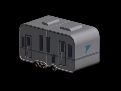 Silver Travel Trailer With Windows Doors Wheels And Blue Logo Design 3d model