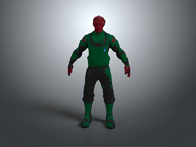 Red Headed Sci Fi Character Wearing Green Black Costume 3D Model Design 3d model