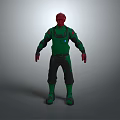 Red Headed Sci Fi Character Wearing Green Black Costume 3D Model Design