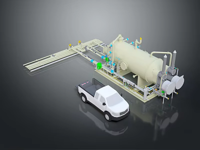Industrial Storage Tank With Pipeline Control System And White Truck 3d model