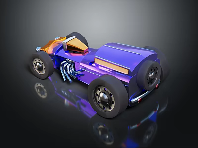 Futuristic Purple And Orange Racing Car With Streamlined Body And Large Wheels 3d model