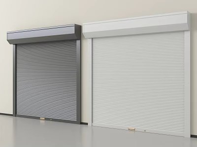Modern Gray and White Roller Shutter Doors Installed on Light Colored Wall 3d model