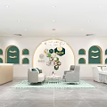 Modern Retail Store Interior With Green White Walls Sofas Reception Desk And Decorative Plants