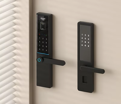 Smart Door Handle with Digital Keypad Fingerprint Scanner and Modern Black Electronic Lock Design 3d model