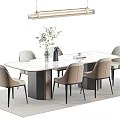 Modern Dining Table Set With White Marble Top And Six Light Gray Chairs 3d model