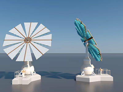 Sustainable Road Facilities With White Teal Rotating Blades And White Base 3d model
