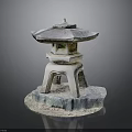 Japanese Traditional Stone Lantern With Multi Tiered Structure And Pagoda Roof