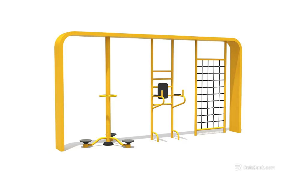 Outdoor Multifunctional Fitness Equipment With Yellow Frame Climbing Net And Exercise Components 3d model 