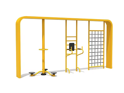 Outdoor Multifunctional Fitness Equipment With Yellow Frame Climbing Net And Exercise Components 3d model