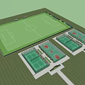 Standard Football Field With Multiple Outdoor Basketball Courts And Sports Area