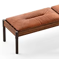 Brown Leather Upholstered Sofa Bench with Wooden Frame and Stitching Details