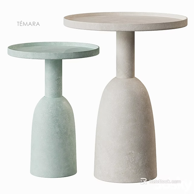 Modern Minimalist Side Tables in Light Green and Light Gray Stone Bases for Living Room 3d model 