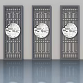 Chinese Style Hinged Doors With Traditional Patterns And Circular Decorative Elements 3d model