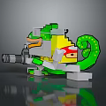 Colorful Chameleon Character Holding Yellow Green Pixel Style Weapon Design
