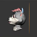 Cartoon Dog Head Character With Blue Ears Red Top Decoration And Smiling Expression On Yellow Circular Background