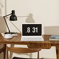 Modern Home Office Wooden Desk With Bookcase Decorative Items And Table Lamp