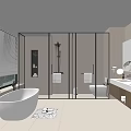 Modern Bathroom Interior Design With Freestanding Bathtub Glass Shower Enclosure And Wooden Vanity