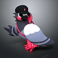 Character Pigeon 3D Model With Black Cap Red Strap White Chest Patch Gray Body Red Feet