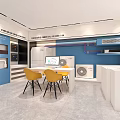 Modern Specialty Store Interior With Blue Walls White Cabinets Yellow Chairs And Air Conditioners