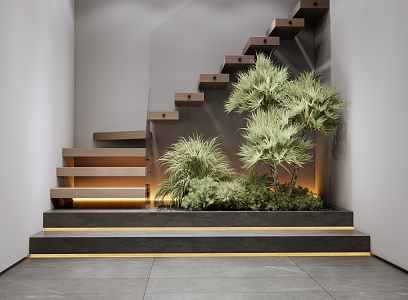 Modern Staircase Plant Landscape Landscaping 3d model