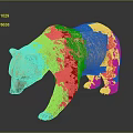 Brown Bear With Textured Brown Fur Standing On Reflective Gray Background