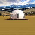 Spherical Dome Shaped Glamping Lodge With Wooden Deck And Snowy Mountain View