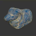 Blue Ram Sculpture With Carved Details And Textured Surface On Dark Base