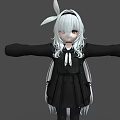 Cute Game Anime Character With White Long Hair Rabbit Ear Accessory And Black Dress