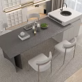 Modern Dining Table Set With Grey Stone Top Four Light Chairs Plants And Natural Light