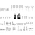 Assorted Wine Bottles And Glassware Collection Featuring Cocktail Red Wine Whiskey And Tumbler Cups