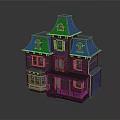 Purple European Style House with Steep Roofs Decorative Windows and Front Porch