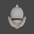 Cute 3D Model Sheep With Yellow Horns White Wool And Brown Collar